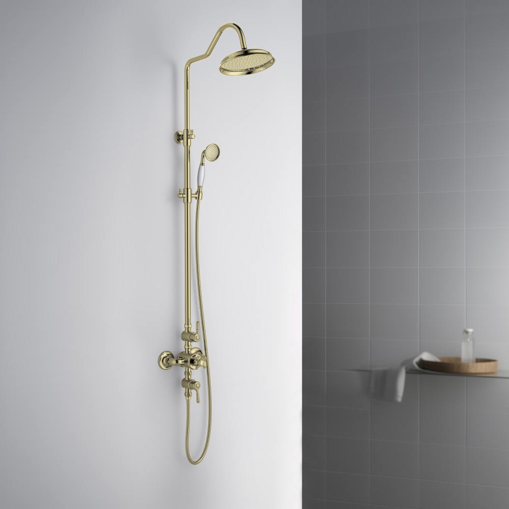 Душевая система Aquanet Классик AQ2563PG термостатическая со смесителем для душа 220 мм полированное золото AQ2563PG