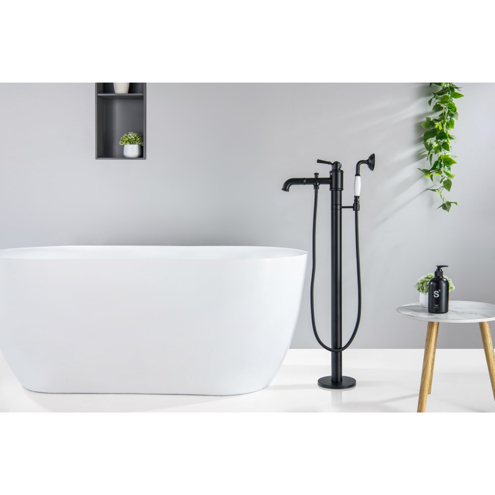 Смеситель для ванны напольный Aquanet Классик комплект матовый черный AQ1545MB
