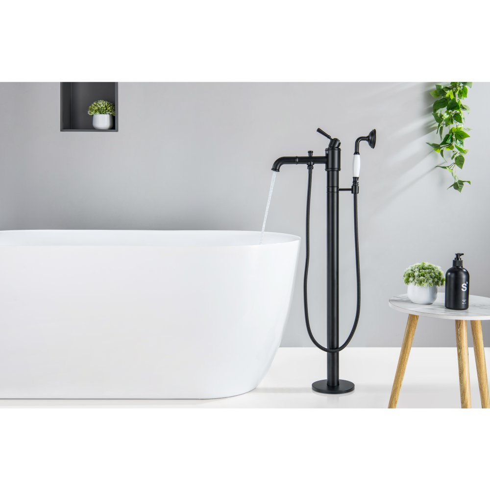 Смеситель для ванны напольный Aquanet Классик комплект матовый черный AQ1545MB