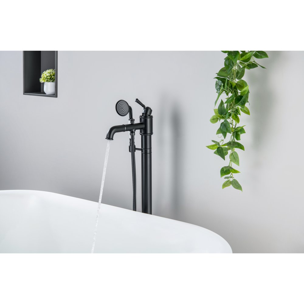 Смеситель для ванны напольный Aquanet Классик комплект матовый черный AQ1545MB