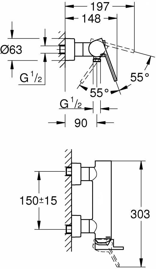 Смеситель для душа GROHE Eurosmart Cosmopolitan настенный монтаж хром 33577003