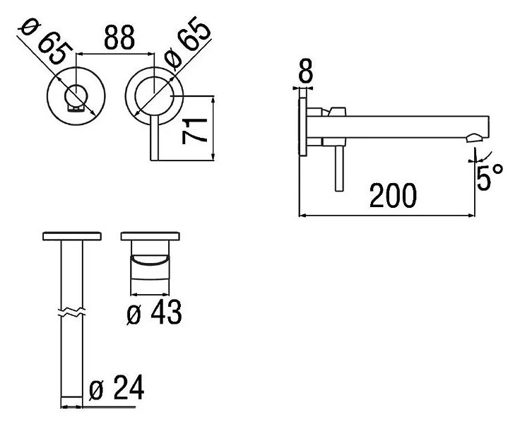 Смеситель для раковины Nobili Live настенный на 2 отверстия матовый белый LV00499/1WM