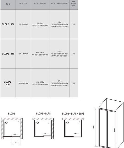 Душевая дверь раздвижная RAVAK Blix BLDP2-110 белый Grape 0PVD0100ZG