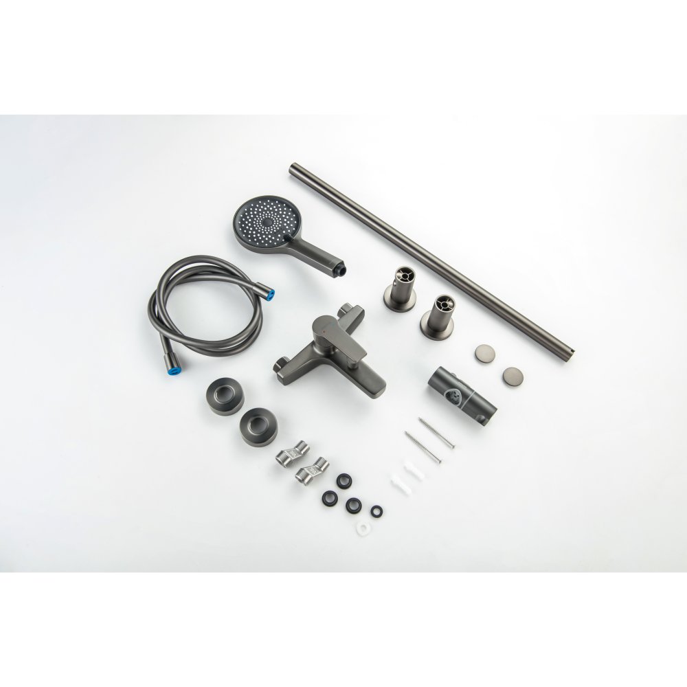 Смеситель для ванны Aquanet Лугано с душевым гарнитуром 3jet оружейная сталь AQ1748BGM