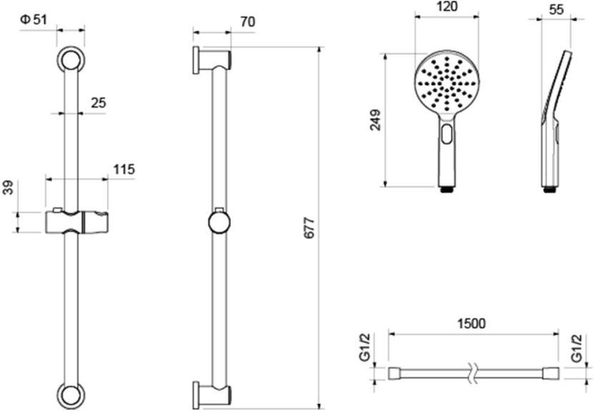 Душевой гарнитур Aquanet Оберон 3jet 65 см матовый черный AQ2016MB