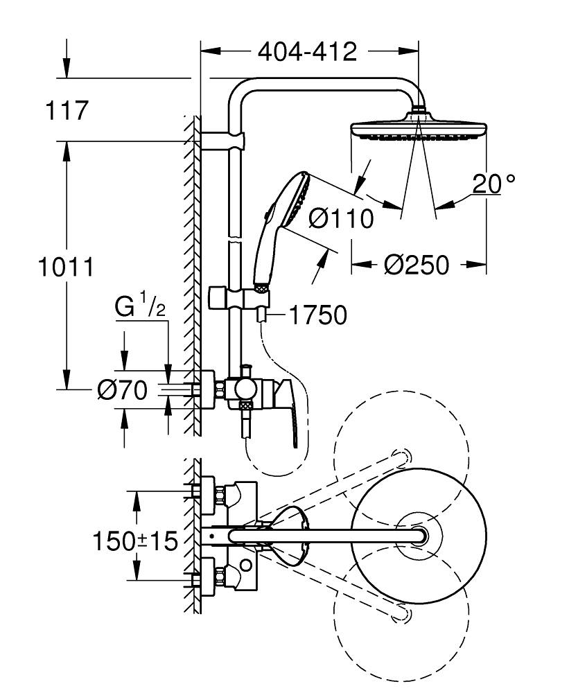 Душевая система GROHE Tempesta System 250 с однорычажным смесителем хром 26673001