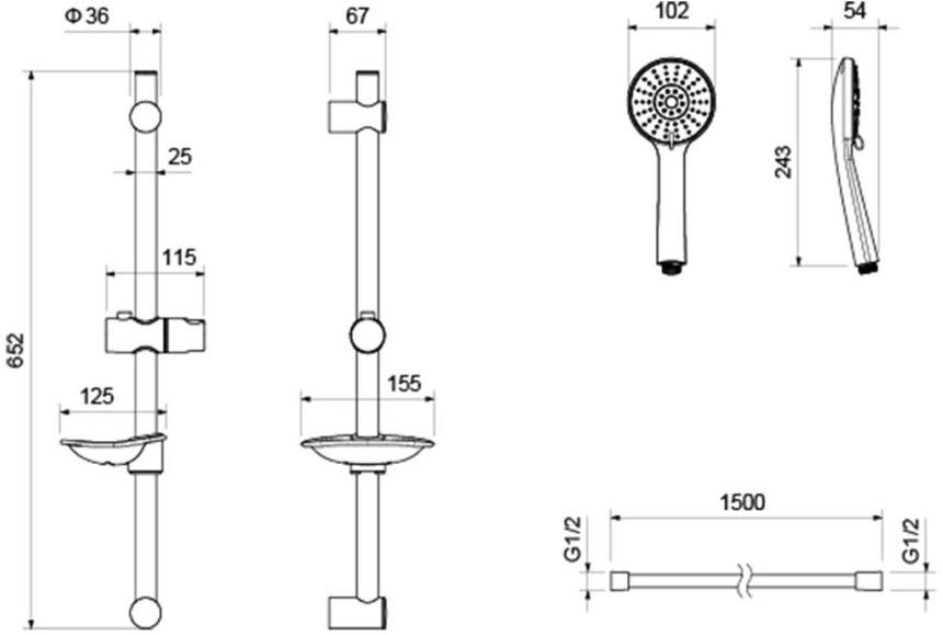 Душевой гарнитур Aquanet Бетта 3jet 60 см матовый черный AQ2015MB