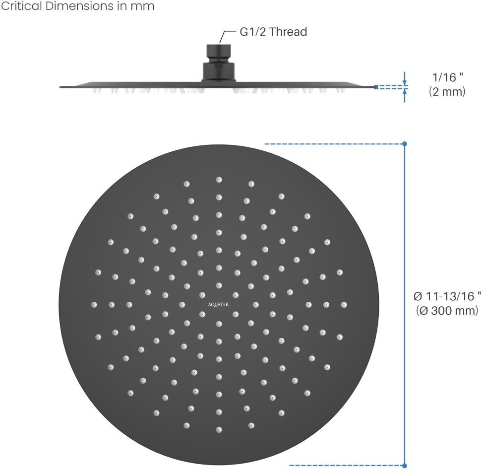 Верхний душ Aquanet AQ2075MB круглый 300х2 мм матовый черный AQ2075MB