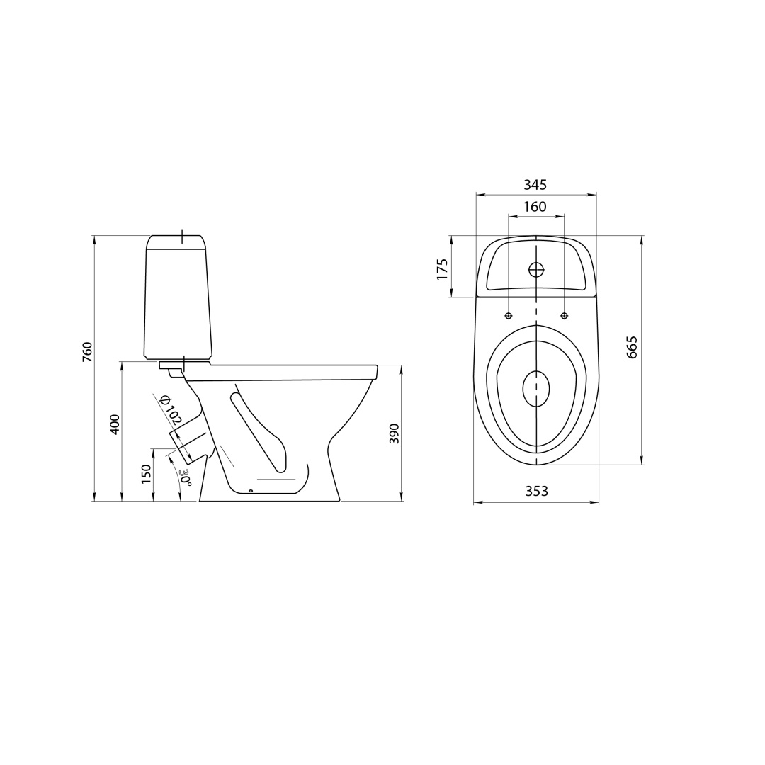 Унитаз-компакт Sanita Прайм белый сиденье полипропилен косой выпуск 1.P205.4.S00.00B.F