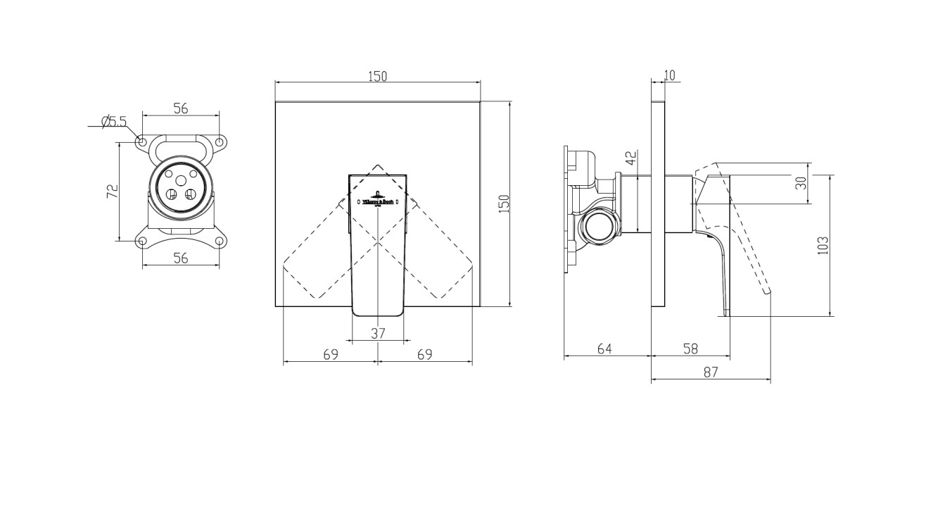 Смеситель для душа Villeroy & Boch Architectura Square однорычажный скрытого монтажа черный TVS125002000K5