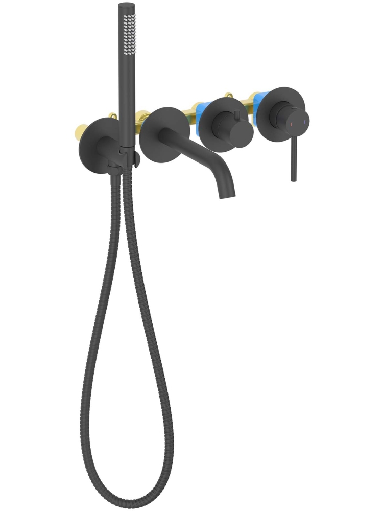 Смеситель для ванны встраиваемый Aquanet Европа внешняя и скрытая часть матовый черный AQ1344MB