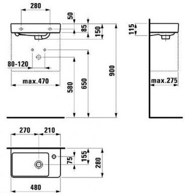 Раковина Laufen Pro S 480x280 мм правая 8.1595.4.000.104.1