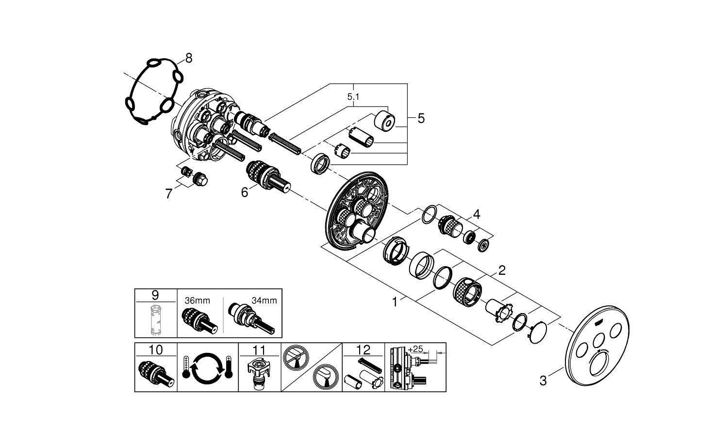 Термостат для душа GROHE Grohtherm SmartControl внешняя часть на 3 выхода хром 29121000