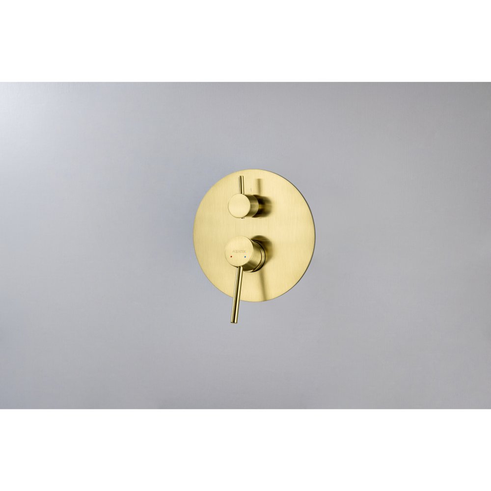 Смеситель для ванны встраиваемый Aquanet Европа 2 режима внешняя и скрытая часть шлифованное золото AQ1346BG