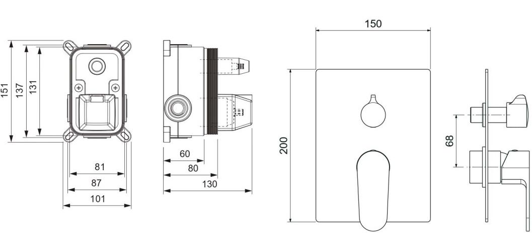 Смеситель для ванны Aquanet Oberon скрытого монтажа 2 режима матовый черный AQ1246MB