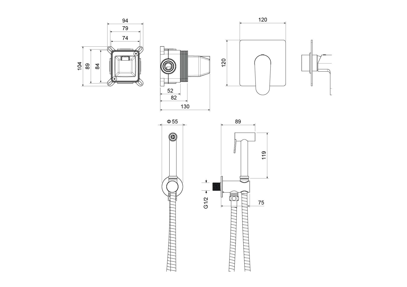 Набор с гигиеническим душем Aquanet Oberon со смесителем шлифованное золото AQ1219BG