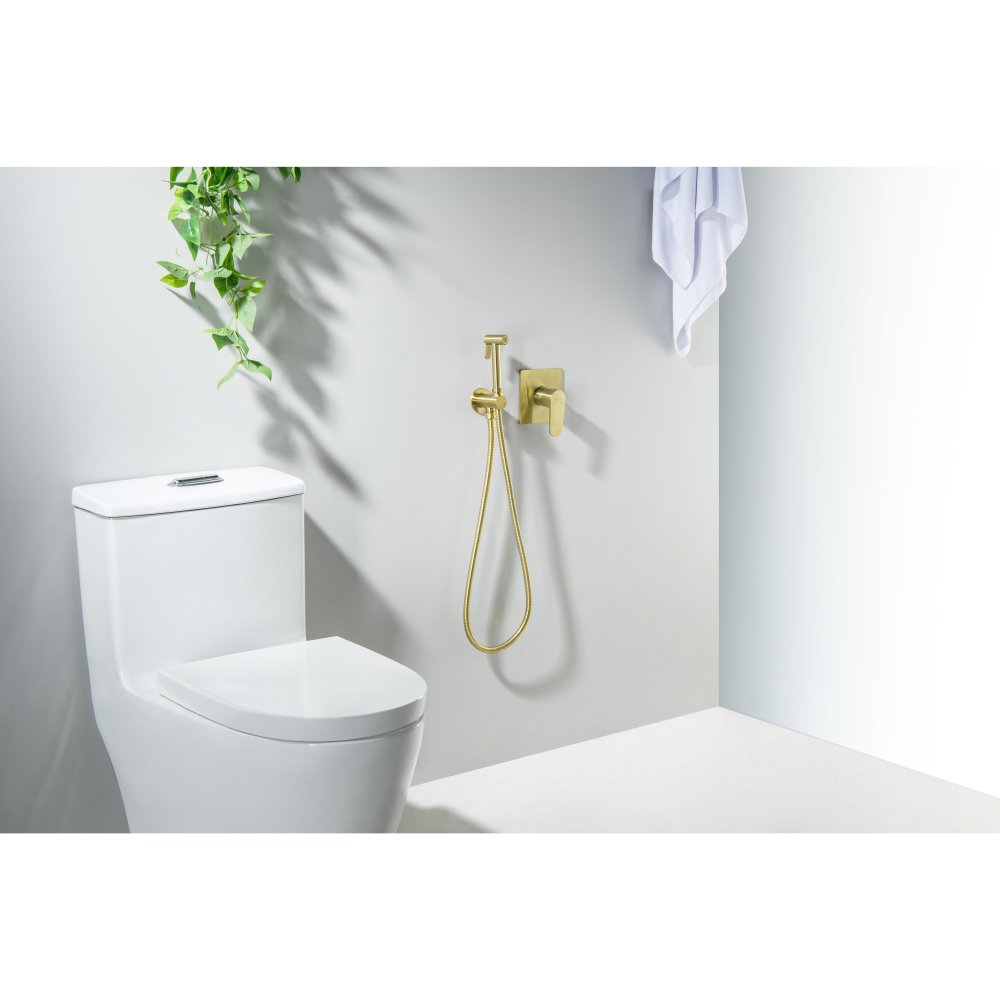 Набор с гигиеническим душем Aquanet Oberon со смесителем шлифованное золото AQ1219BG