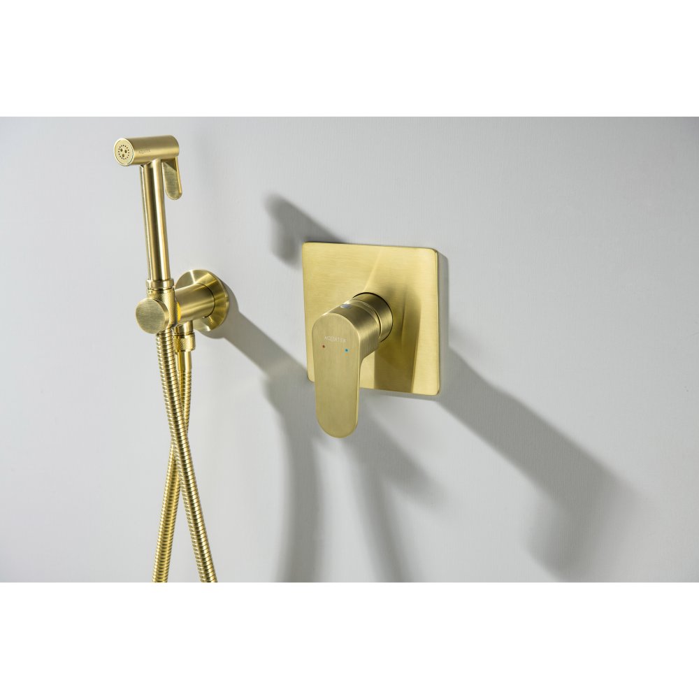 Набор с гигиеническим душем Aquanet Oberon со смесителем шлифованное золото AQ1219BG