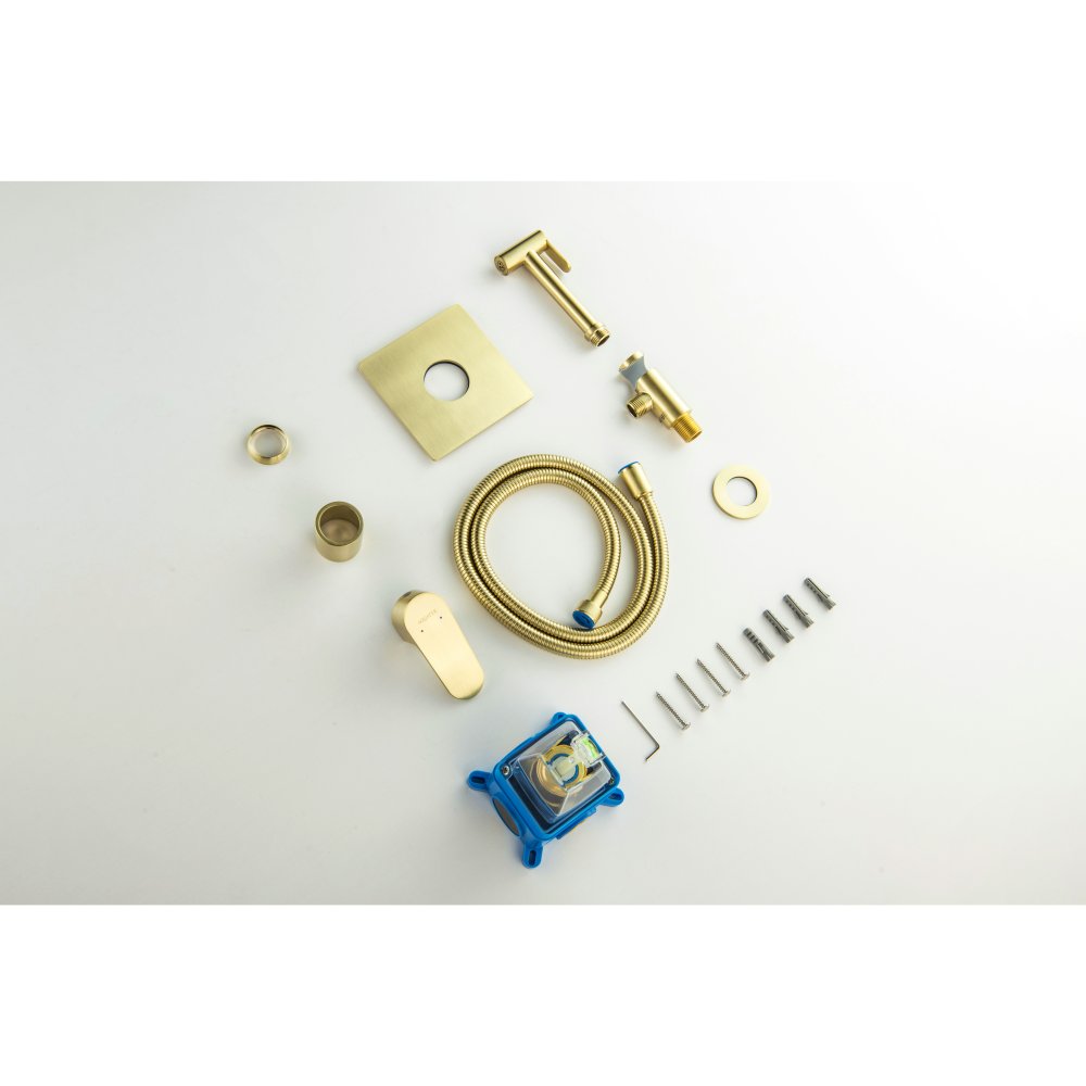 Набор с гигиеническим душем Aquanet Oberon со смесителем шлифованное золото AQ1219BG