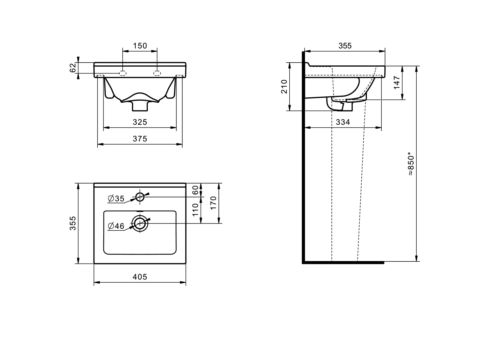 Умывальник Santek Визит-40 с переливом 405х355 мм белый 1.3117.7.S00.11B.0