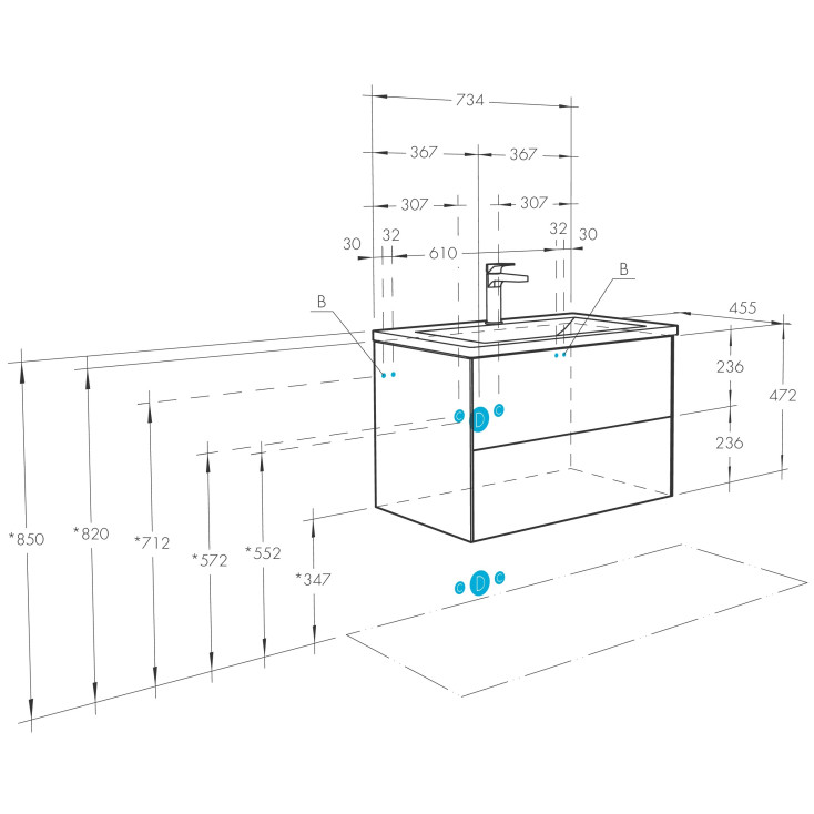 Комплект мебели для ванной Aquaton Сохо 75 Дуб Веллингтон с раковиной Элина 75 1A2581K1AJA00