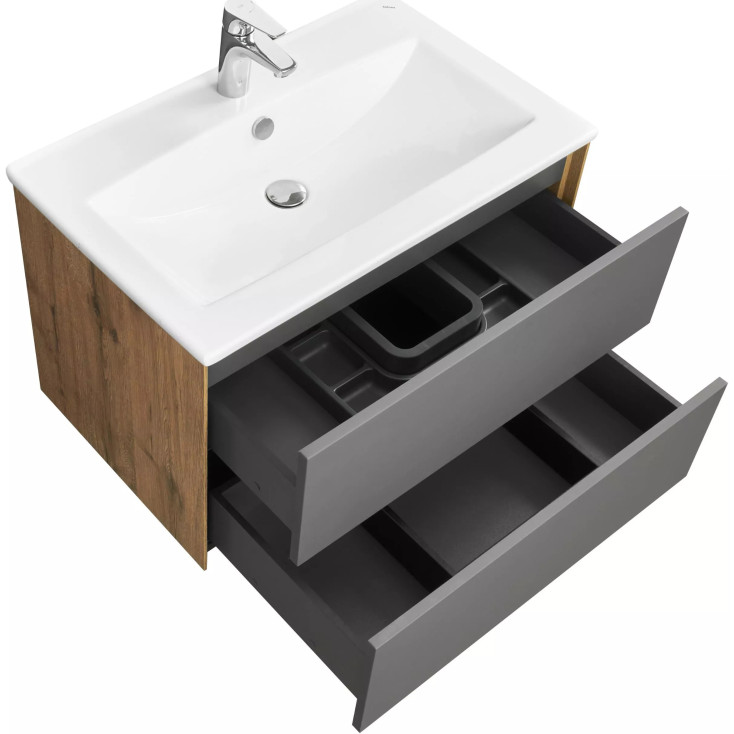 Комплект мебели для ванной Aquaton Сохо 75 Дуб Веллингтон с раковиной Элина 75 1A2581K1AJA00