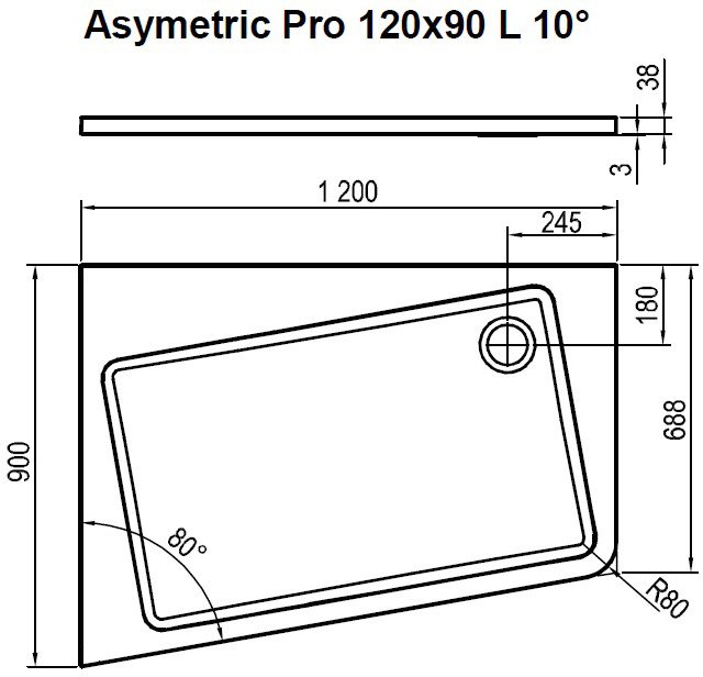 Поддон душевой RAVAK Asymmetric Pro 120x90 L белый XA25G70101L