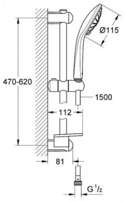 Душевой гарнитур GROHE Euphoria 110 III штанга 600 мм шланг 1500 мм хром 27243001