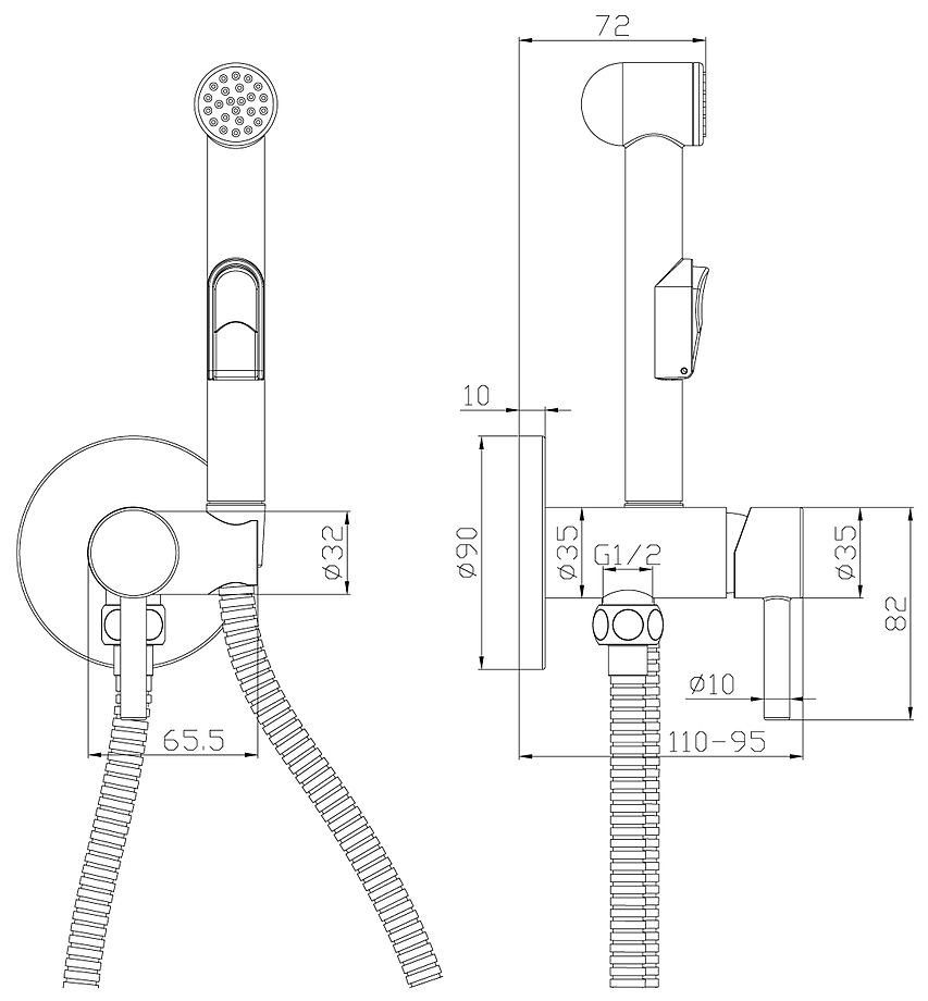 Смеситель для гигиенического душа Rossinka Silvermix X25-51 встраиваемый хром X25-51