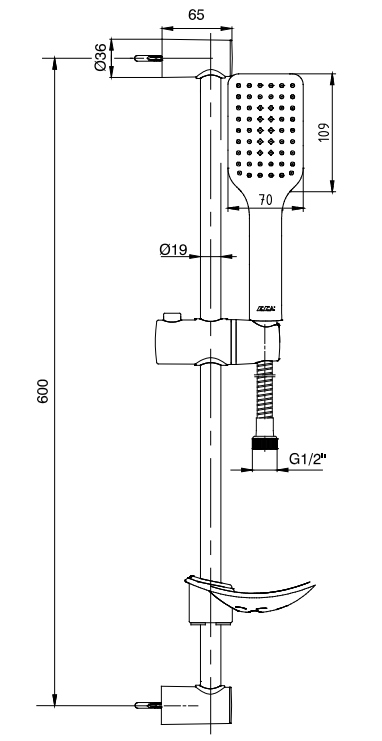 Душевой гарнитур TOPAZ TIERA 60 см матовый черный 102146029C1EX