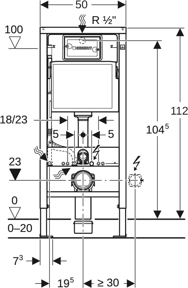 Инсталляция Geberit Duofix Delta с клавишей Delta50 черный глянцевый 458.128.DW.1
