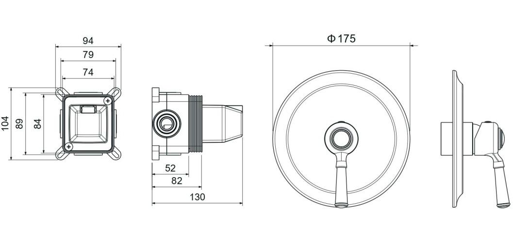 Смеситель для душа Aquanet Классик встраиваемый 1 режим (внешняя и скрытая часть) матовый черный AQ1566MB