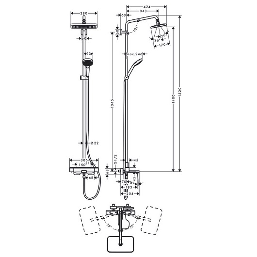 Душевая система Hansgrohe Croma E 280 Showerpipe 1jet хром 27687000