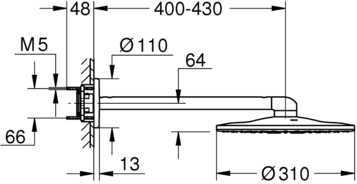 Верхний душ с кронштейном 430 мм GROHE Rainshower 310 SmartActive белая луна 26475LS0