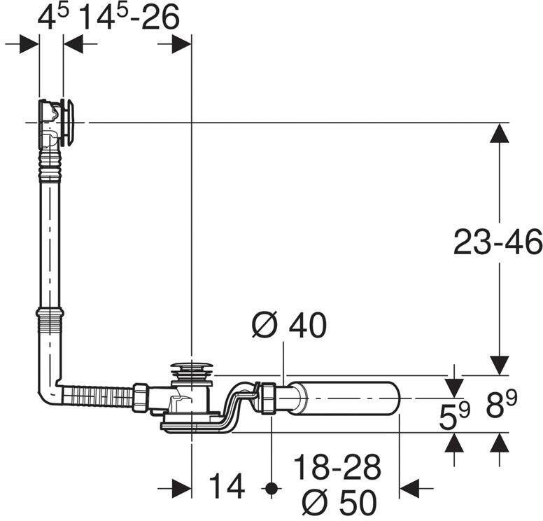 Слив-перелив для ванны Geberit PushControl d52 длина 26 см глянцевый хром 150.755.21.6