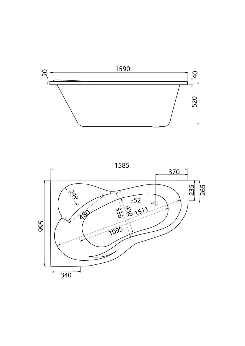 Ванна акриловая асимметричная Triton Ибица XL 160х100 см левосторонняя белая 1.WH11.2.036