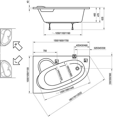 Ванна акриловая асимметричная RAVAK Asymmetric 160x105 см R белая C471000000