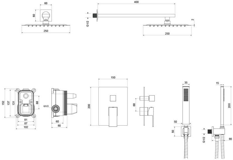 Душевой комплект 3 в 1 Aquanet Libra 2 режима AQ1672CR