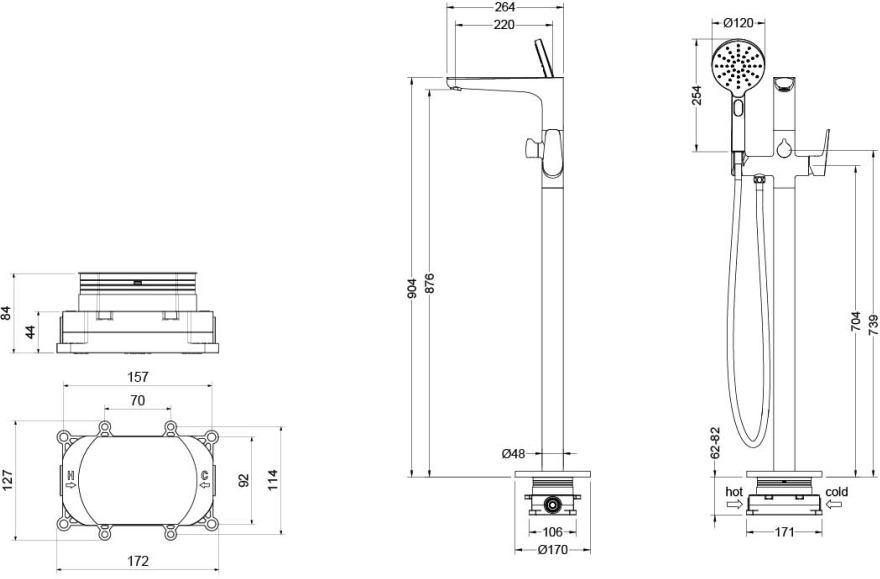 Смеситель для ванны AQUATEK БЕТТА напольный скрытого монтажа матовый черный AQ1145MB