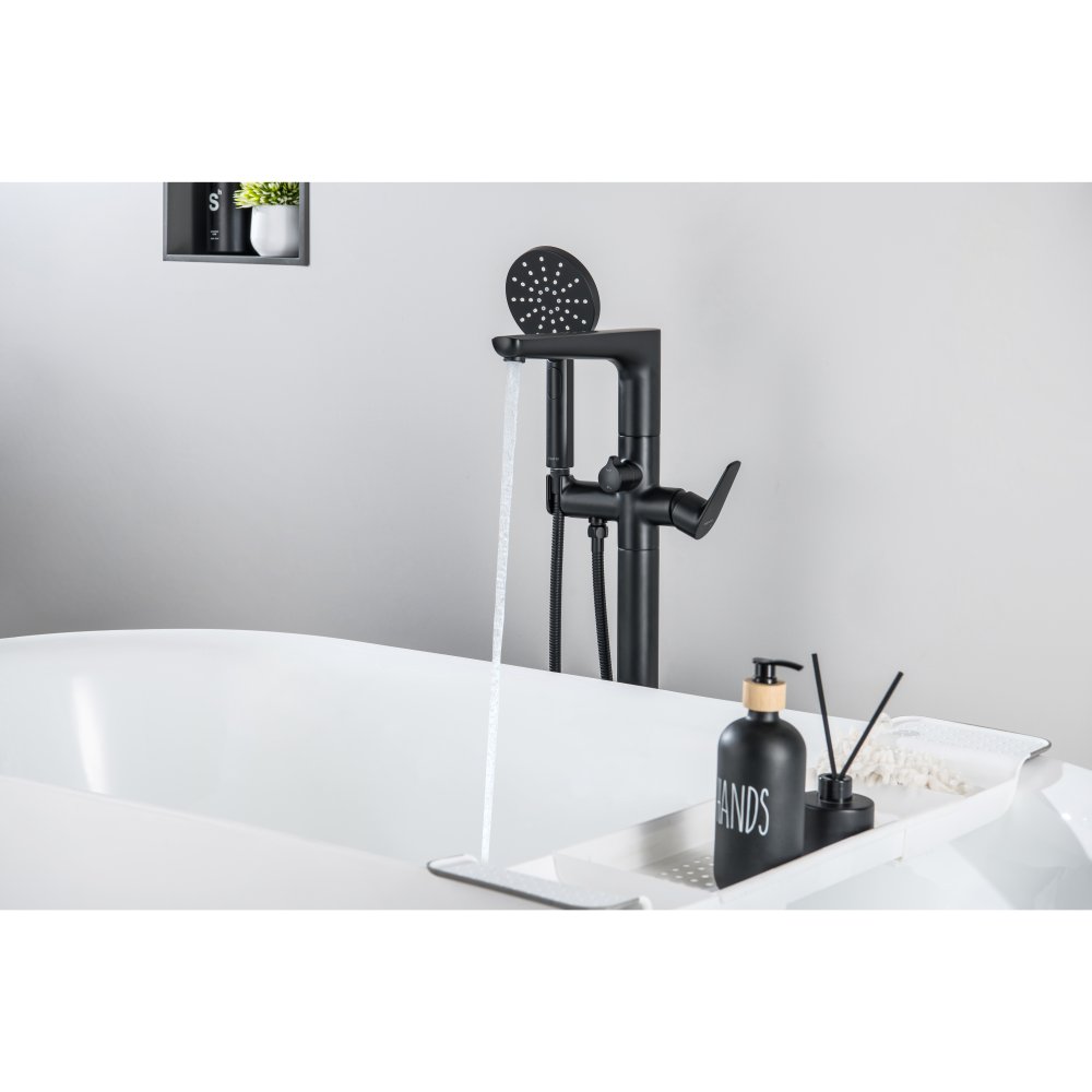 Смеситель для ванны AQUATEK БЕТТА напольный скрытого монтажа матовый черный AQ1145MB