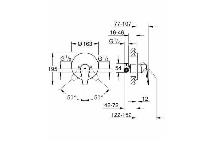 Смеситель для душа GROHE BauEdge встраиваемый комплект хром 29078001