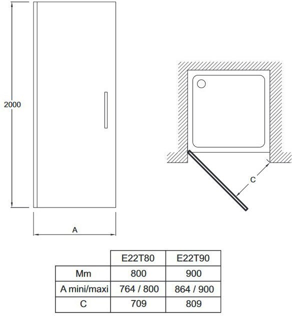 Дверь для душевого ограждения распашная Jacob Delafon Contra 90 см E22T90-GA