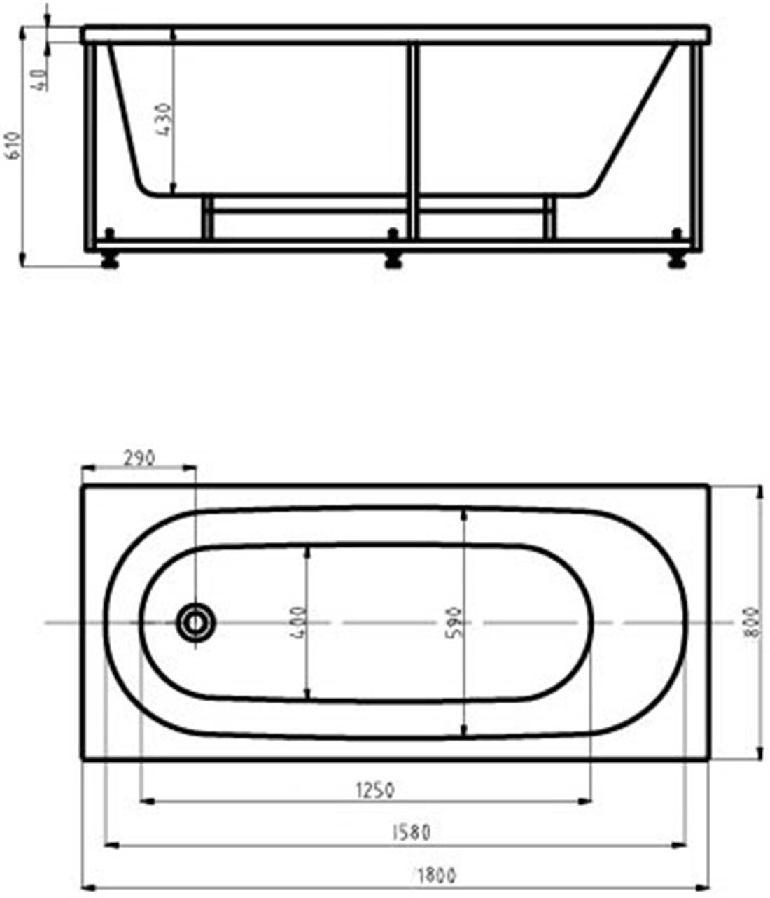 Ванна акриловая Aquatek Оберон 180 без экрана OBR180-0000008
