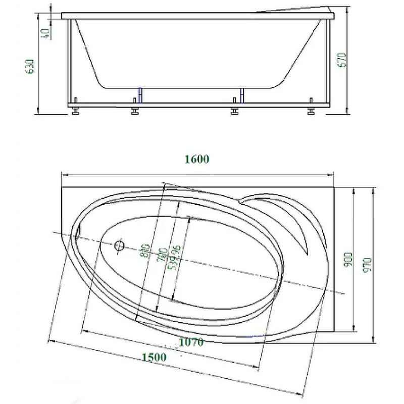 Ванна акриловая Aquatek Бетта 160 левая чаша BET160-0000169