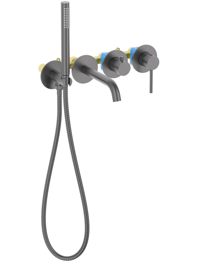 Смеситель для ванны встраиваемый Aquanet Европа внешняя и скрытая часть оружейная сталь AQ1344BGM