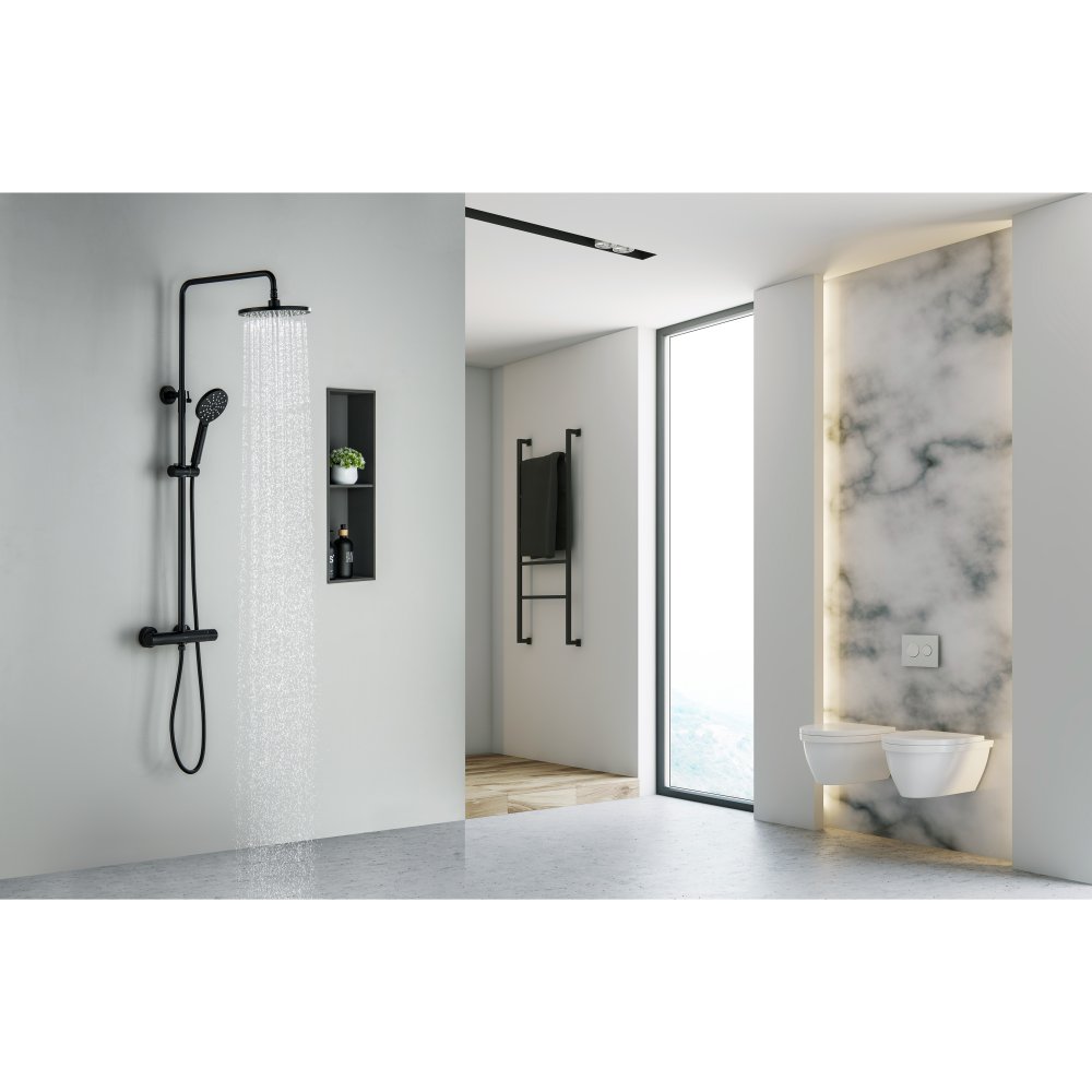 Душевая система with термостатом Aquatek Европа 220 мм матовый черный AQ2343MB