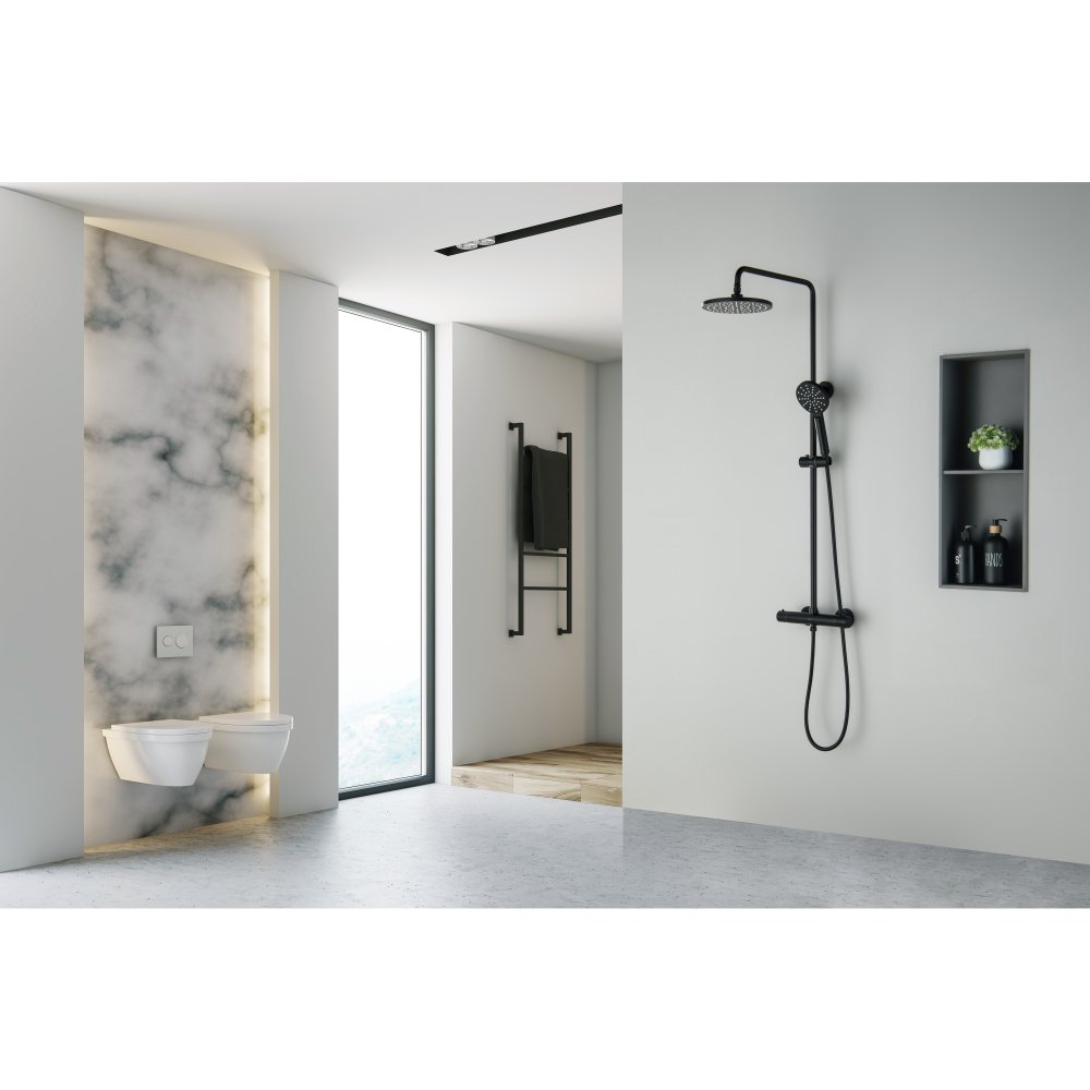 Душевая система with термостатом Aquatek Европа 220 мм матовый черный AQ2343MB