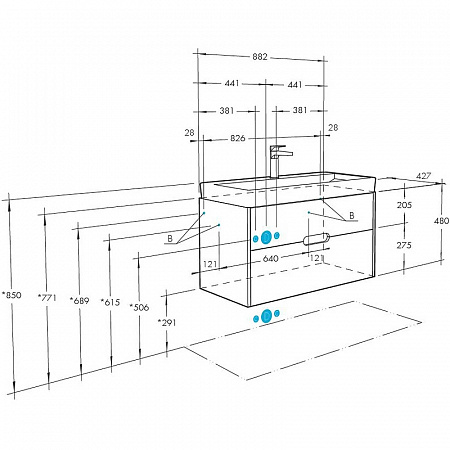 Комплект мебели для ванной Aquaton Оливия 90 Дуб веллингтон с раковиной Адриана 90 1A2544K0OLVG0