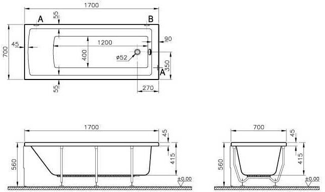 Ванна акриловая VitrA Neon 170x70 см 52530001000