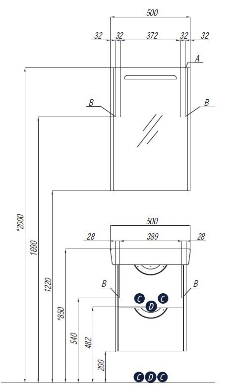 Тумба-умывальник с раковиной Aquaton Сильва 50 Дуб Фьорд / Нео 50 1A2117K1SIW60